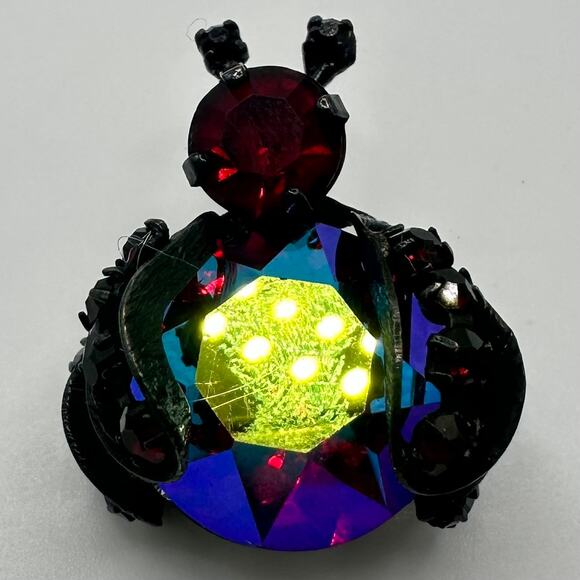 Weiss black gunmetal red AB aurora borealis rhinestones insect bug brooch - Picture 2 of 8